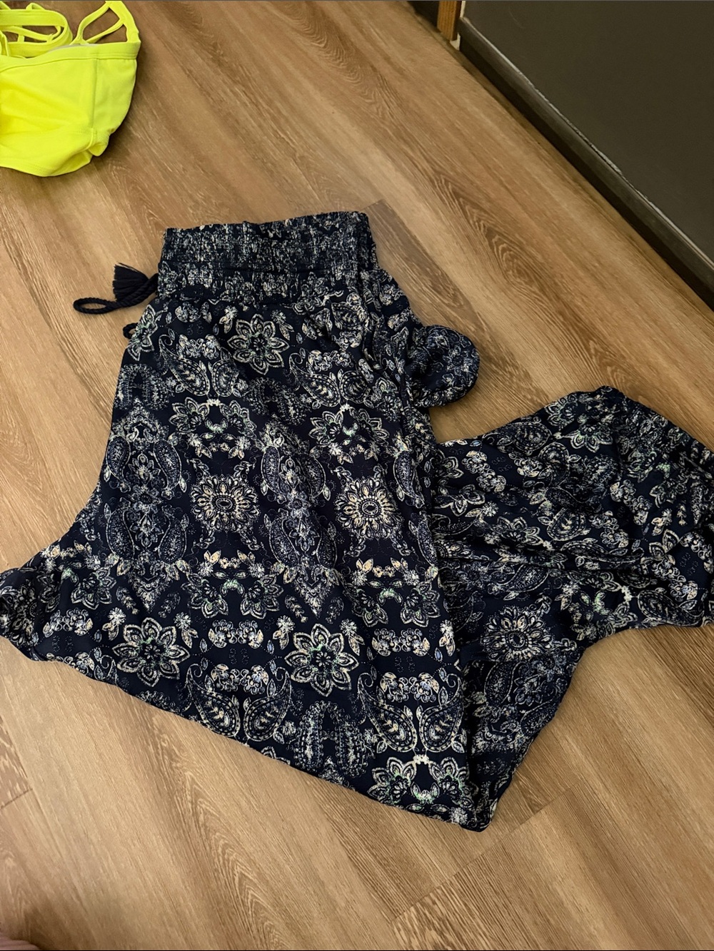 aerie Navy Blue Floral Print Drawstring Trousers